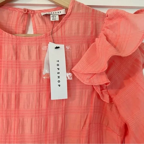 NWT Topshop Check Dress in Coral - Picture 2 of 5